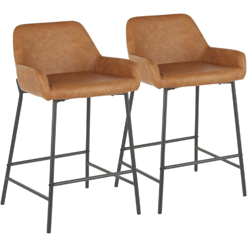 Daniella 24" Counter Stool in Camel Leatherette & Black Metal (Set of 2)